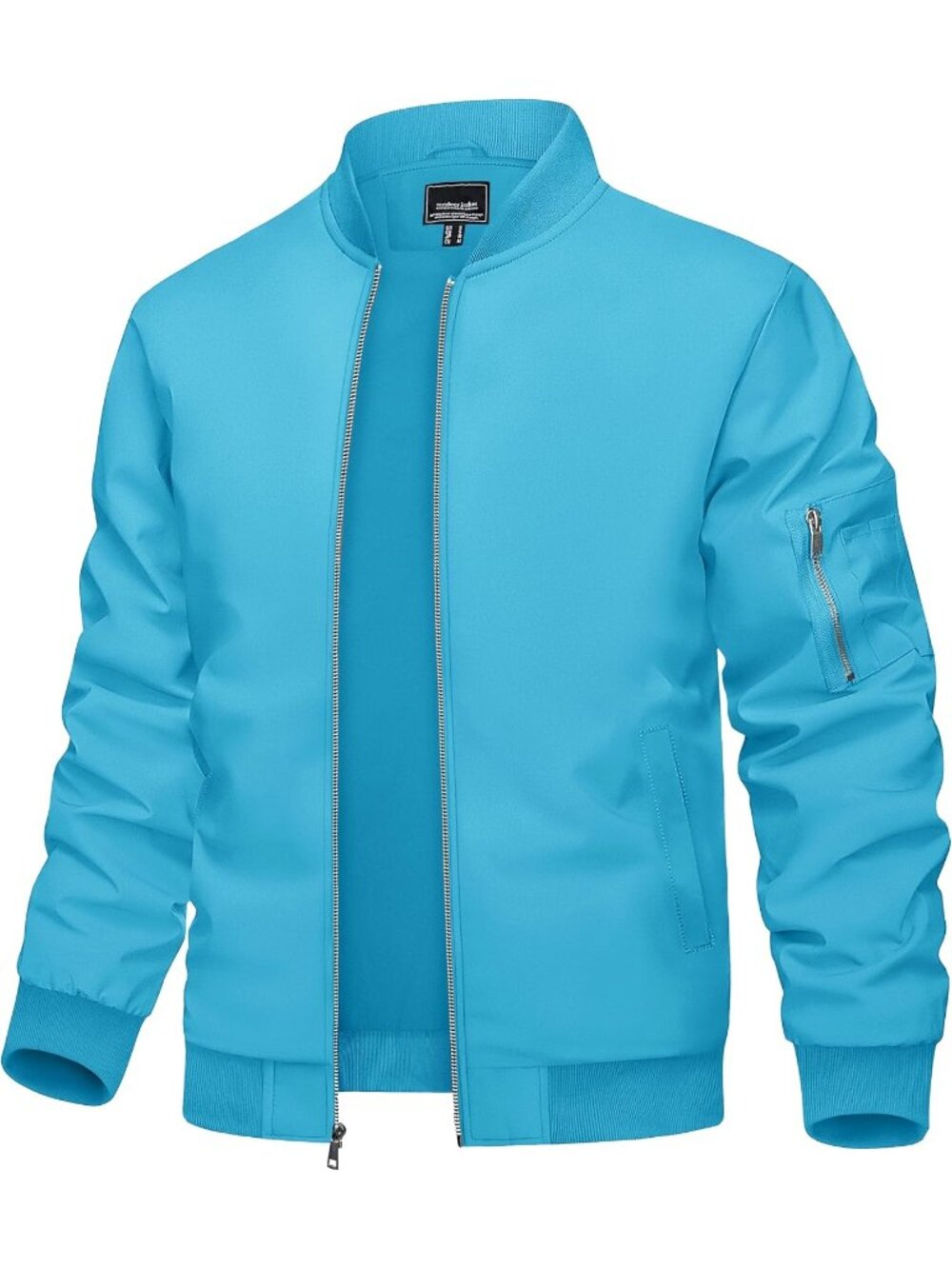 🆕Men's Ice Blue Bomber Jacket Lightweight Spring Fall Windbreaker Casual